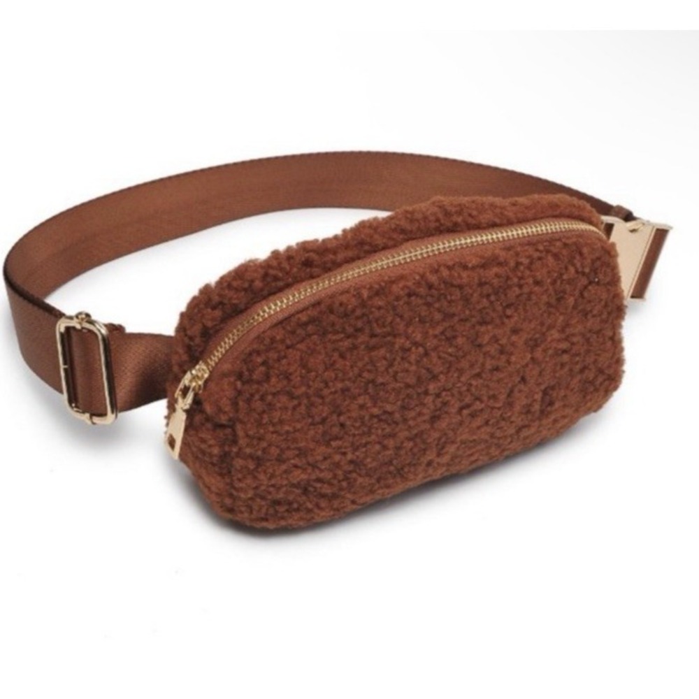 Urban Expressions Fuzzy Belt Bag Tan Santi Crossbody Unisex Fanny‎ Pack NEW - Picture 4 of 16